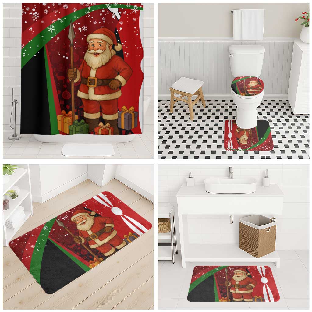 Kenya Christmas Bathroom Set with Santa Claus Spear and Red Green Harambee Crest - Wonder Print Shop