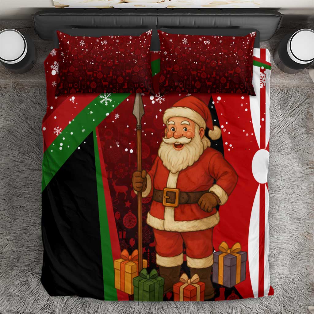 Kenya Christmas Bedding Set with Santa Claus Spear and Red Green Harambee Crest - Wonder Print Shop