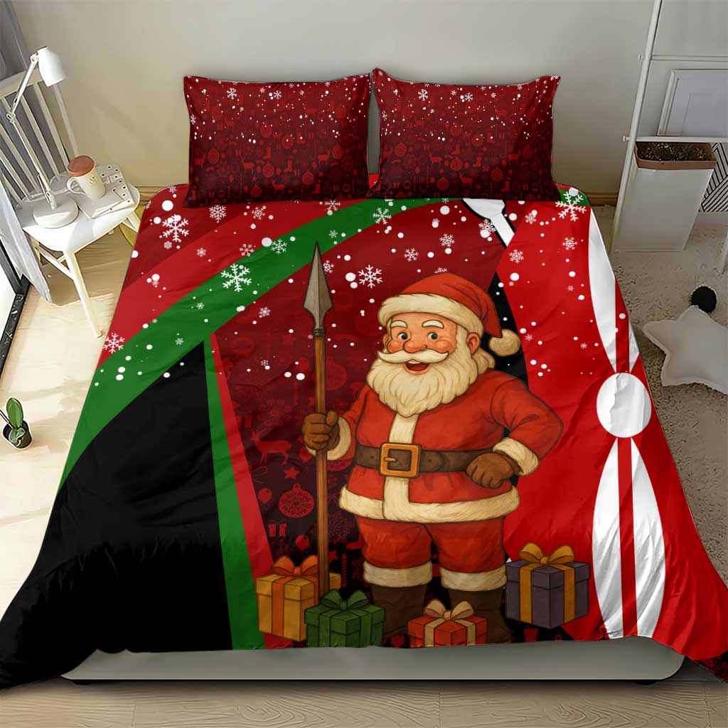 Kenya Christmas Bedding Set with Santa Claus Spear and Red Green Harambee Crest - Wonder Print Shop
