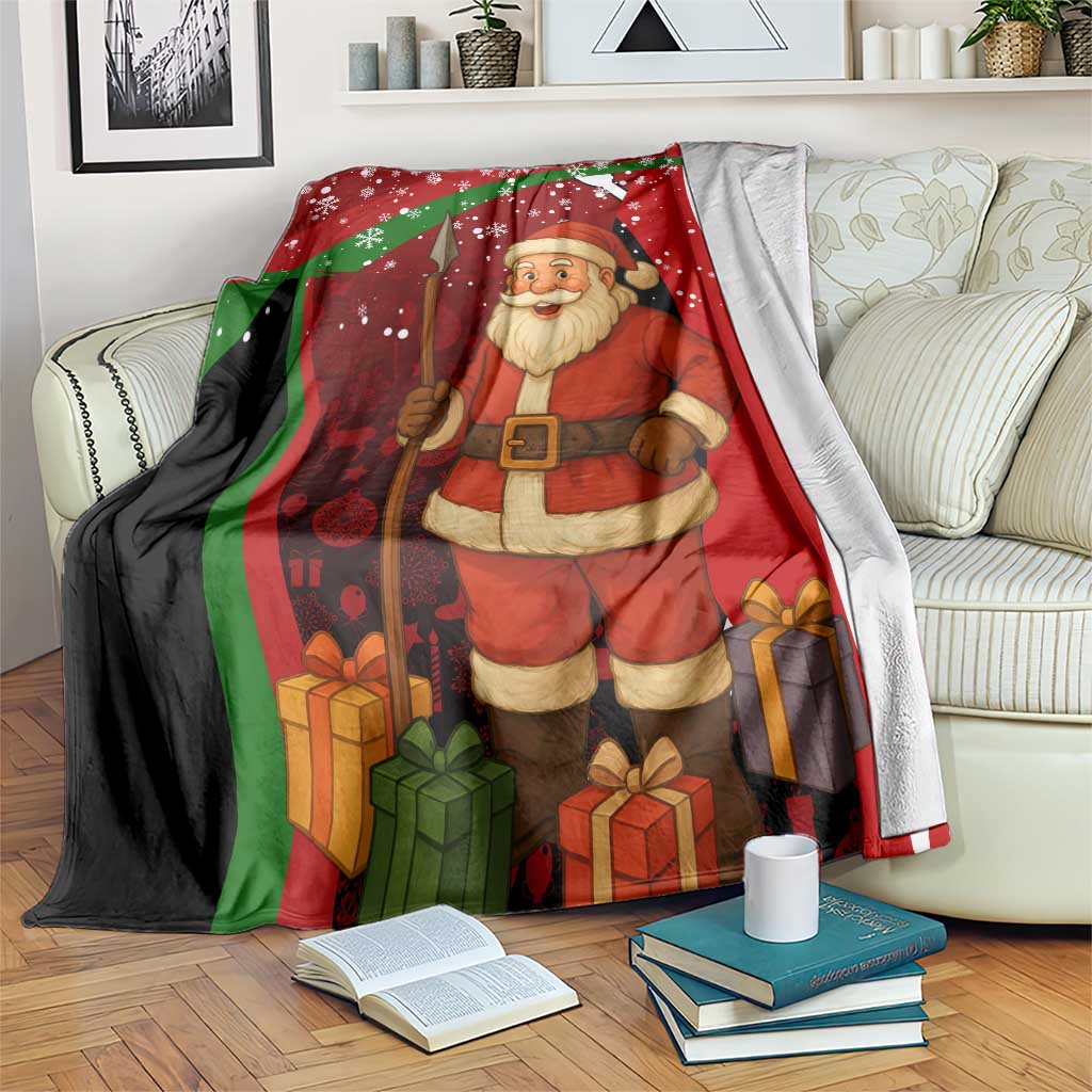 Kenya Christmas Blanket with Santa Claus Spear and Red Green Harambee Crest - Wonder Print Shop