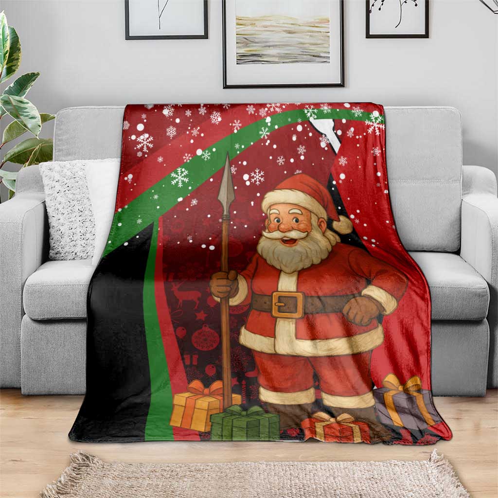 Kenya Christmas Blanket with Santa Claus Spear and Red Green Harambee Crest - Wonder Print Shop