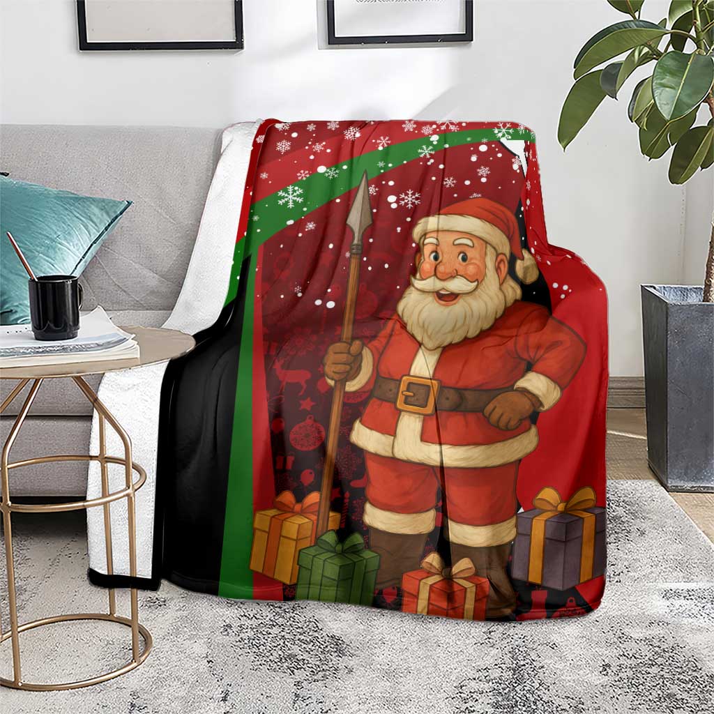 Kenya Christmas Blanket with Santa Claus Spear and Red Green Harambee Crest - Wonder Print Shop