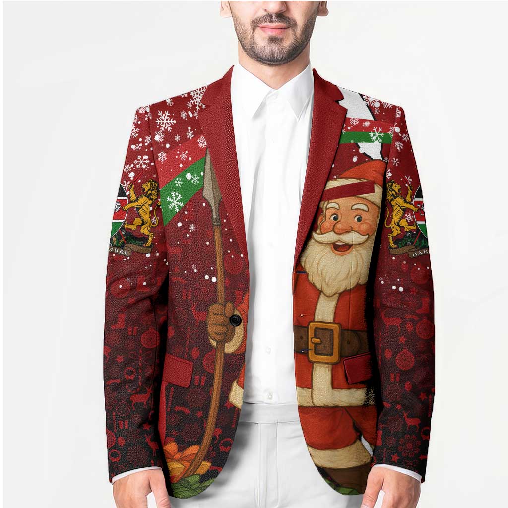 Kenya Christmas Blazer with Santa Claus Spear and Red Green Harambee Crest - Wonder Print Shop
