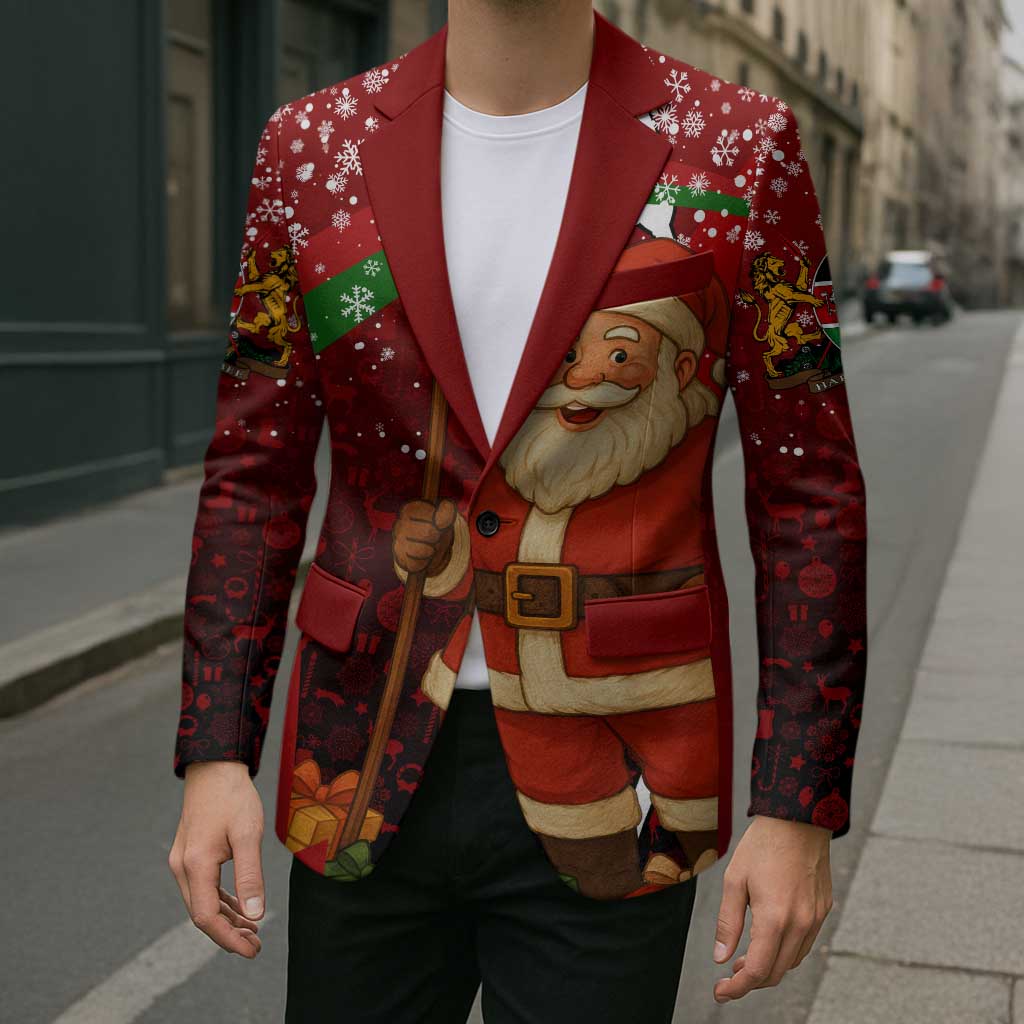 Kenya Christmas Blazer with Santa Claus Spear and Red Green Harambee Crest - Wonder Print Shop