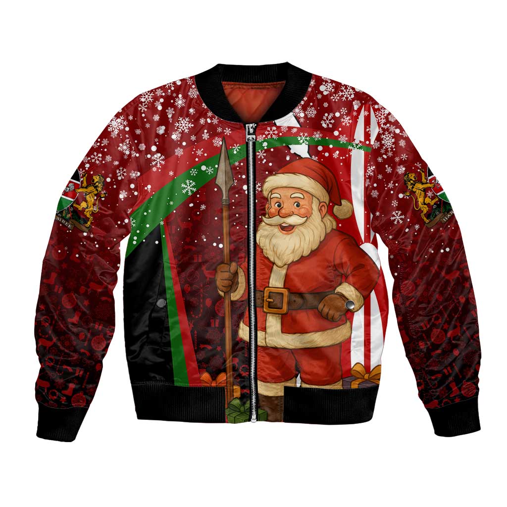 Kenya Christmas Bomber Jacket with Santa Claus Spear and Red Green Harambee Crest - Wonder Print Shop