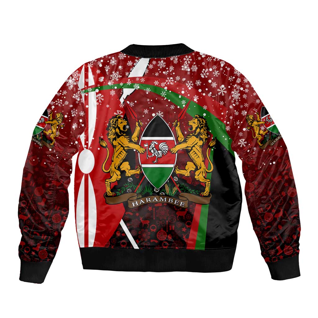 Kenya Christmas Bomber Jacket with Santa Claus Spear and Red Green Harambee Crest - Wonder Print Shop