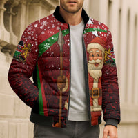 Kenya Christmas Bomber Puffer Jacket with Santa Claus Spear and Red Green Harambee Crest - Wonder Print Shop