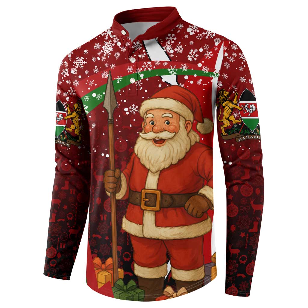 Kenya Christmas Button Sweatshirt with Santa Claus Spear and Red Green Harambee Crest - Wonder Print Shop