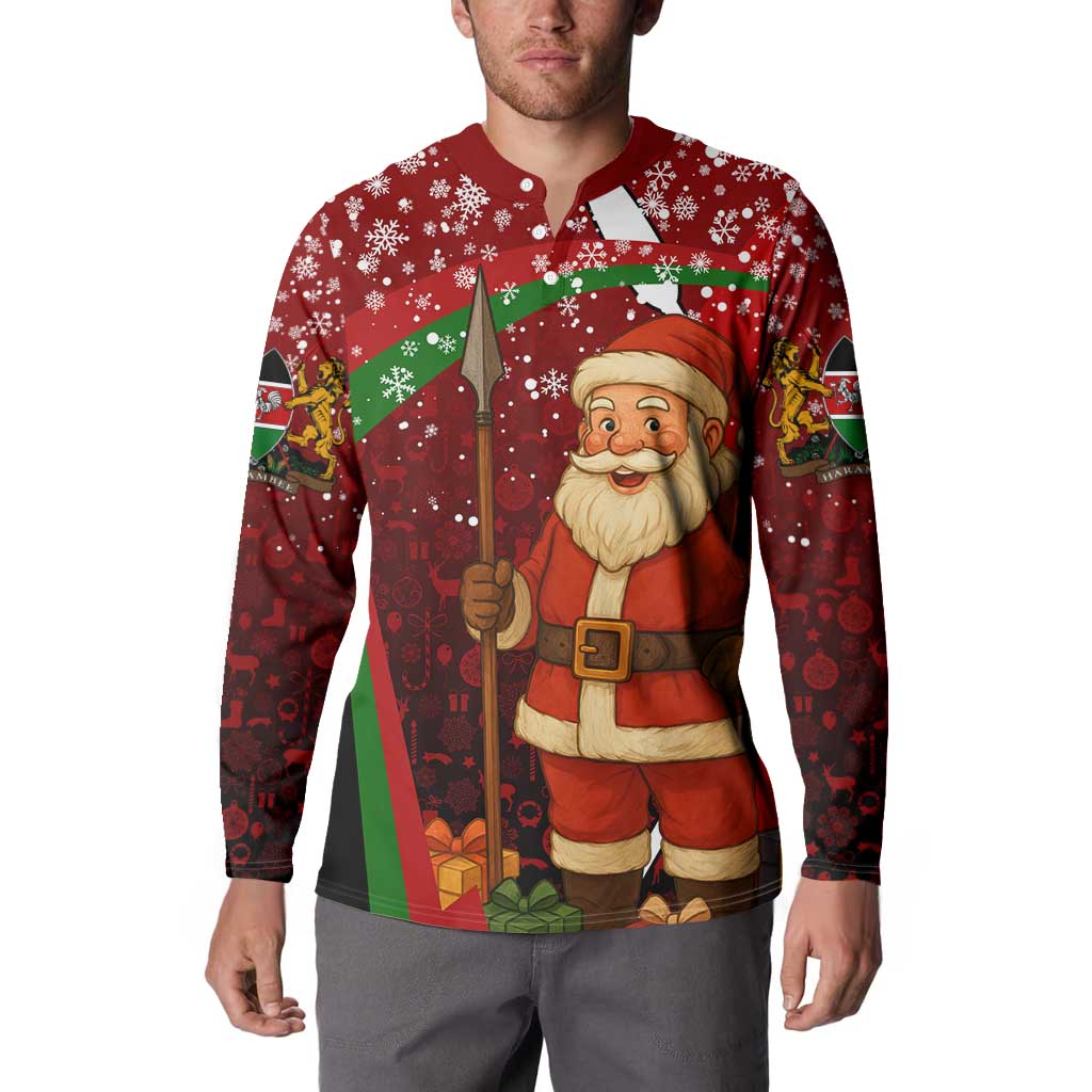 Kenya Christmas Button Sweatshirt with Santa Claus Spear and Red Green Harambee Crest - Wonder Print Shop