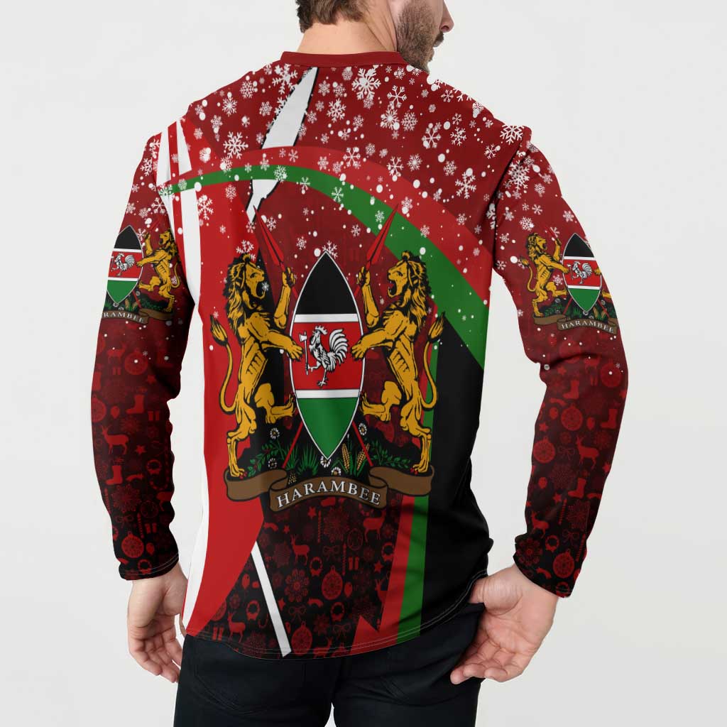 Kenya Christmas Button Sweatshirt with Santa Claus Spear and Red Green Harambee Crest - Wonder Print Shop