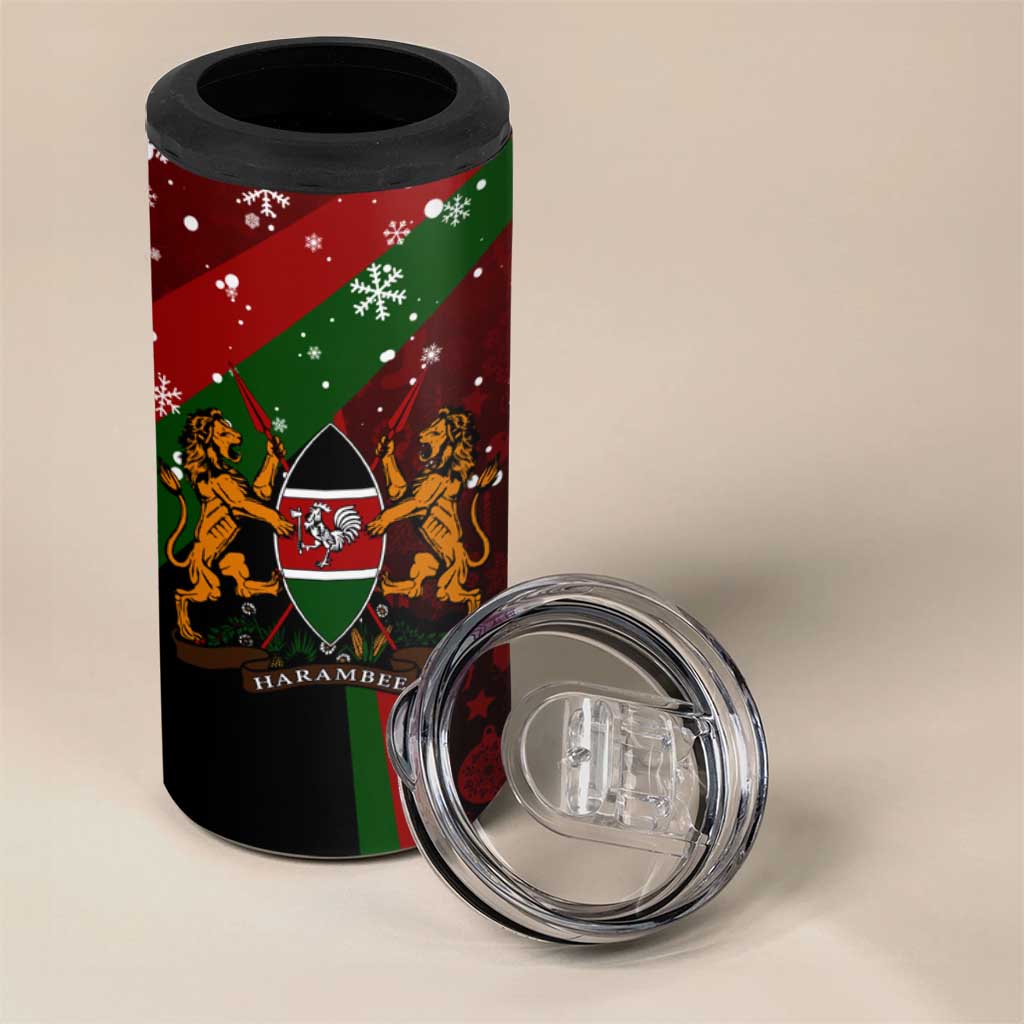 Kenya Christmas 4 in 1 Can Cooler Tumbler with Santa Claus Spear and Red Green Harambee Crest - Wonder Print Shop