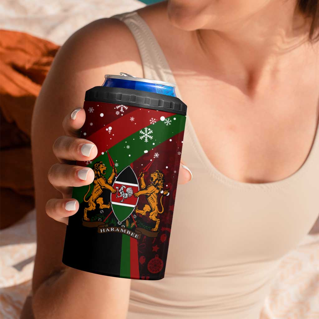 Kenya Christmas 4 in 1 Can Cooler Tumbler with Santa Claus Spear and Red Green Harambee Crest - Wonder Print Shop