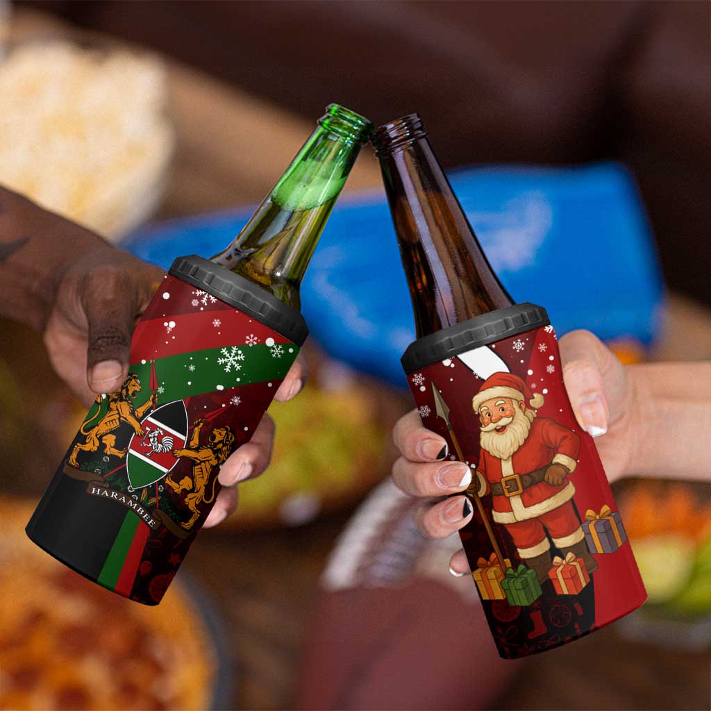 Kenya Christmas 4 in 1 Can Cooler Tumbler with Santa Claus Spear and Red Green Harambee Crest - Wonder Print Shop
