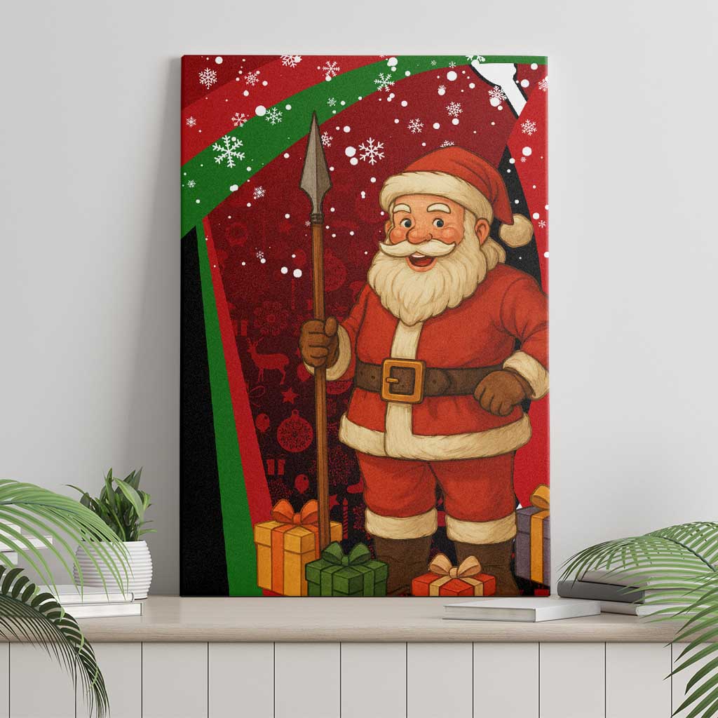 Kenya Christmas Canvas Wall Art with Santa Claus Spear and Red Green Harambee Crest - Wonder Print Shop