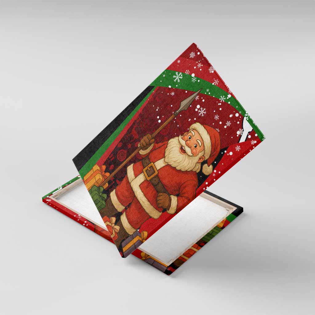 Kenya Christmas Canvas Wall Art with Santa Claus Spear and Red Green Harambee Crest - Wonder Print Shop