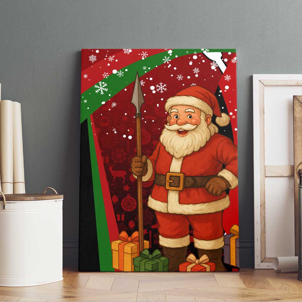 Kenya Christmas Canvas Wall Art with Santa Claus Spear and Red Green Harambee Crest - Wonder Print Shop