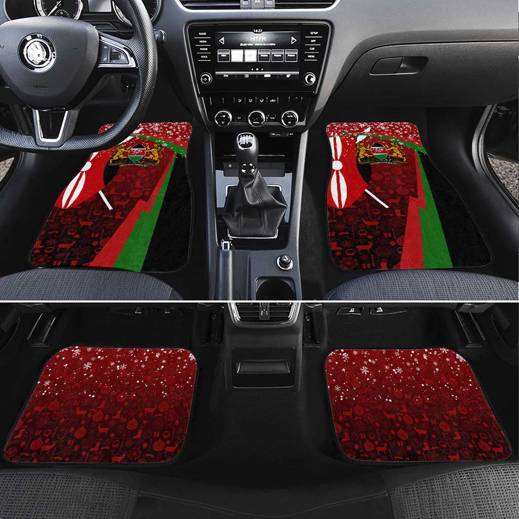 Kenya Christmas Car Mats with Santa Claus Spear and Red Green Harambee Crest - Wonder Print Shop