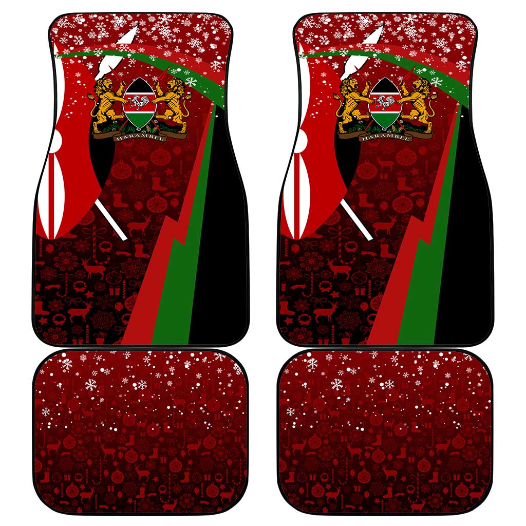 Kenya Christmas Car Mats with Santa Claus Spear and Red Green Harambee Crest - Wonder Print Shop