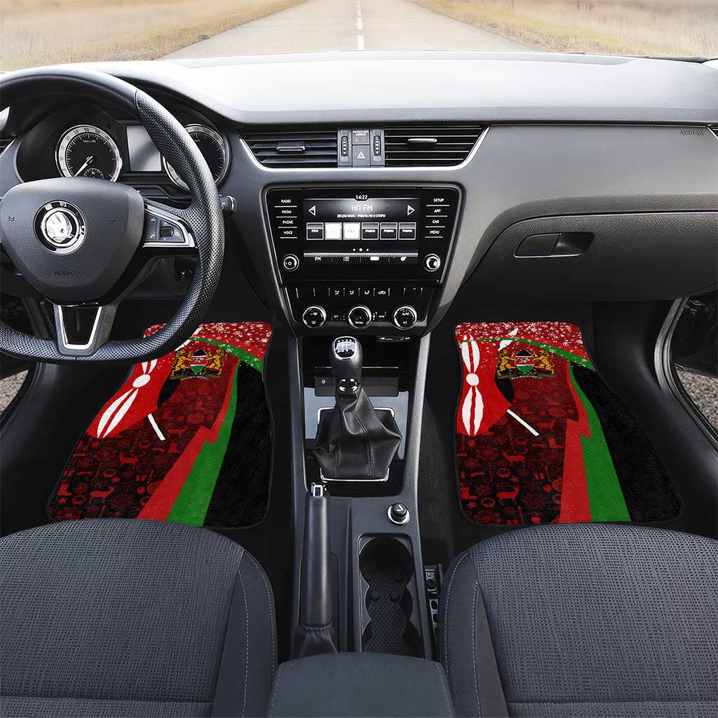 Kenya Christmas Car Mats with Santa Claus Spear and Red Green Harambee Crest - Wonder Print Shop