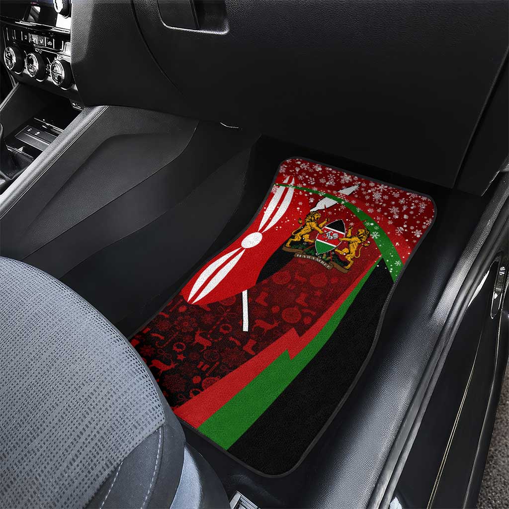 Kenya Christmas Car Mats with Santa Claus Spear and Red Green Harambee Crest - Wonder Print Shop