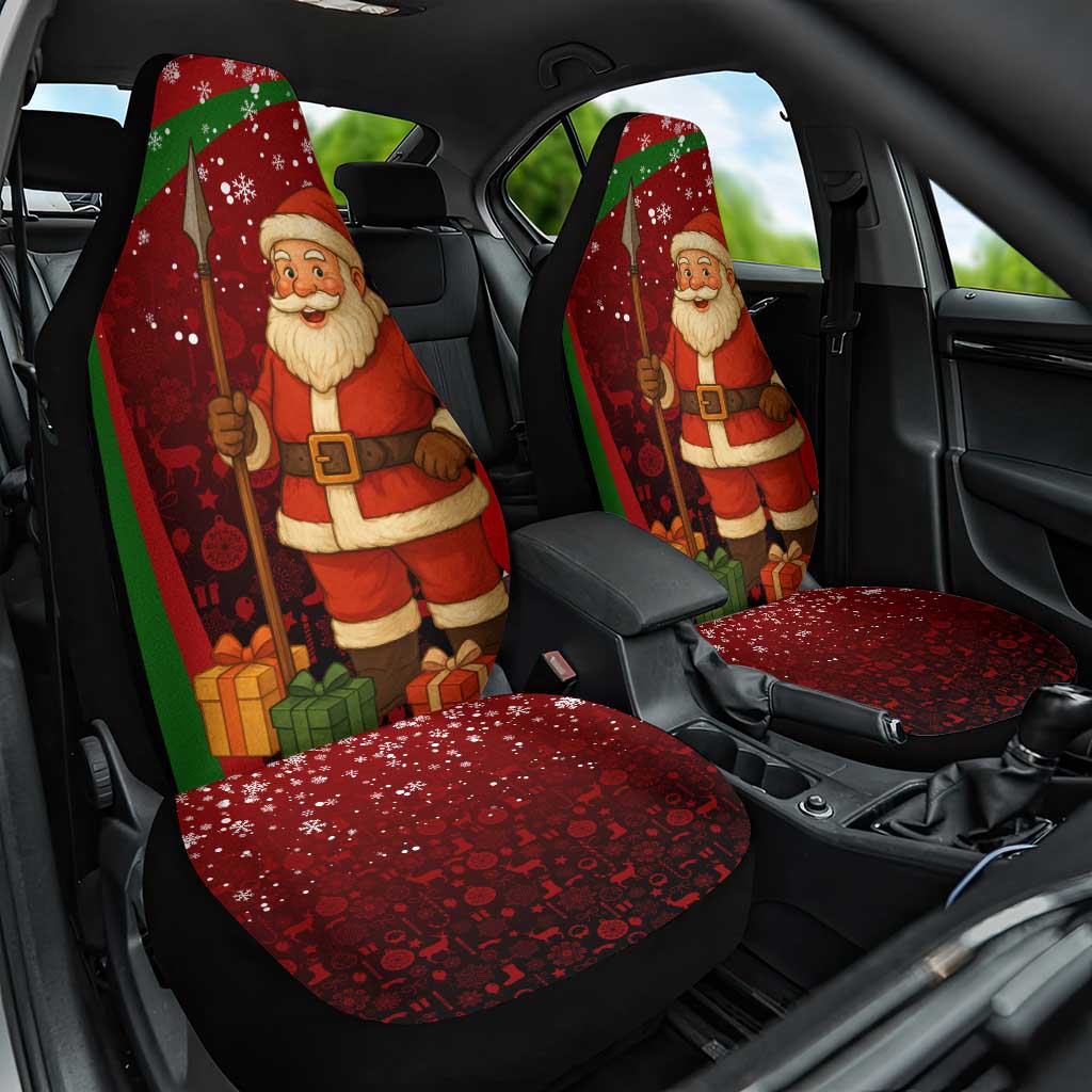 Kenya Christmas Car Seat Cover with Santa Claus Spear and Red Green Harambee Crest - Wonder Print Shop