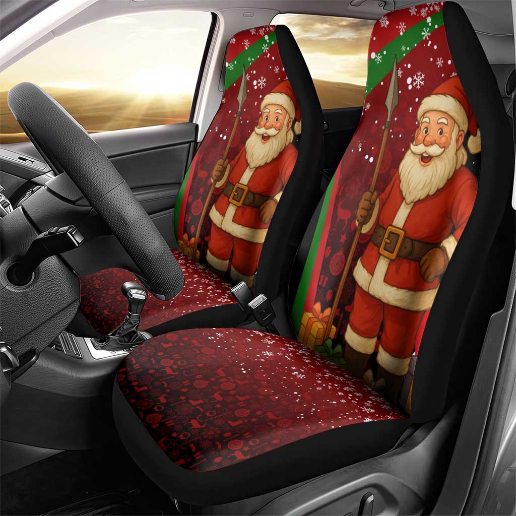 Kenya Christmas Car Seat Cover with Santa Claus Spear and Red Green Harambee Crest - Wonder Print Shop