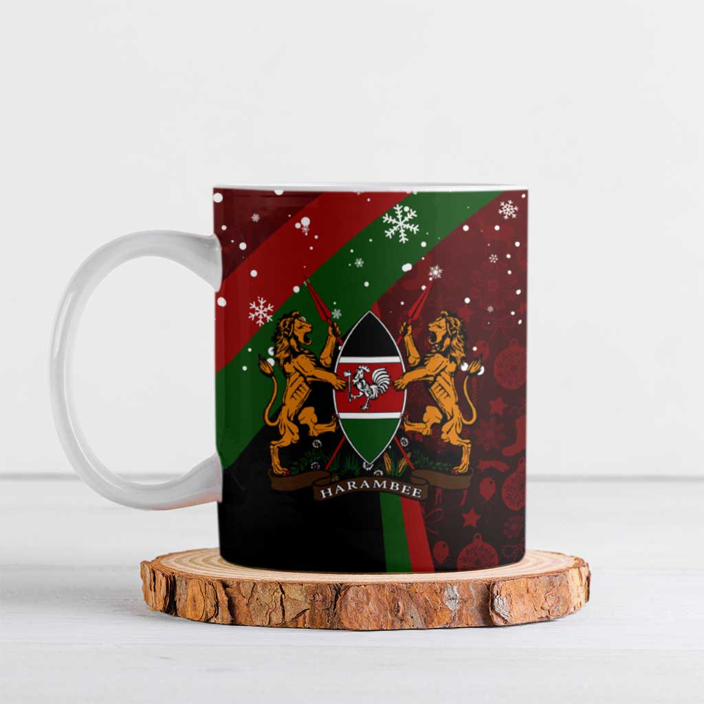 Kenya Christmas Ceramic Mug with Santa Claus Spear and Red Green Harambee Crest - Wonder Print Shop