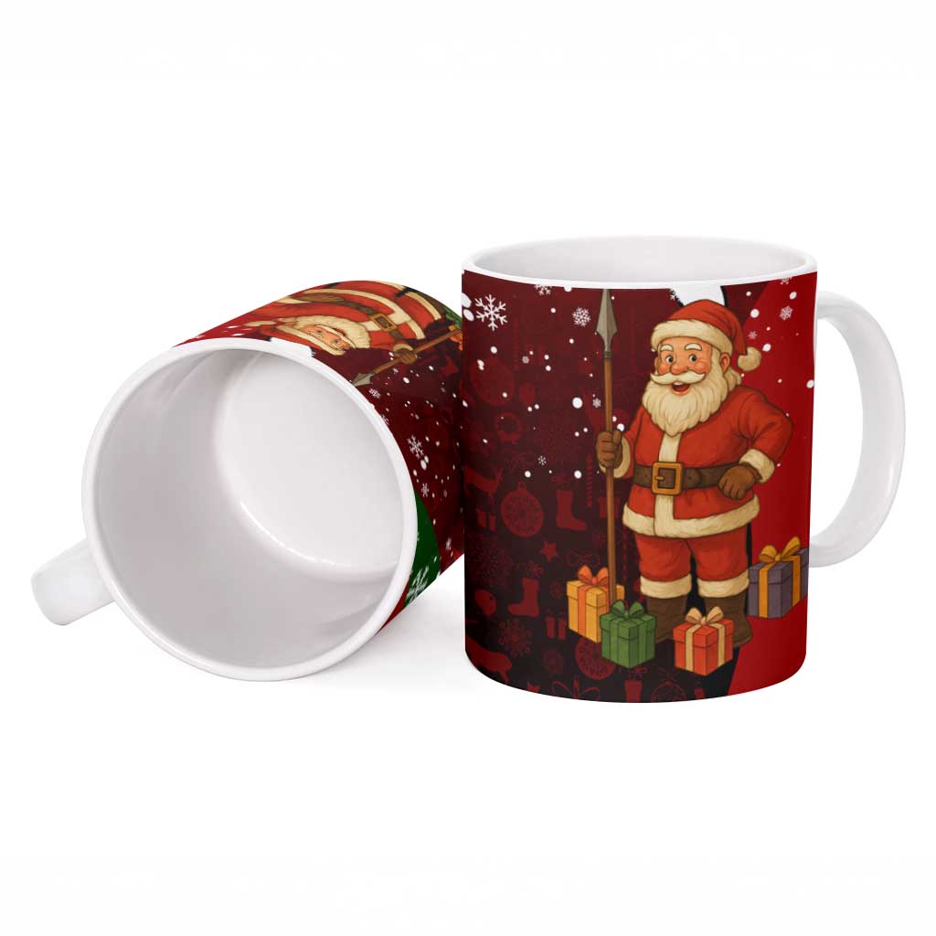 Kenya Christmas Ceramic Mug with Santa Claus Spear and Red Green Harambee Crest - Wonder Print Shop