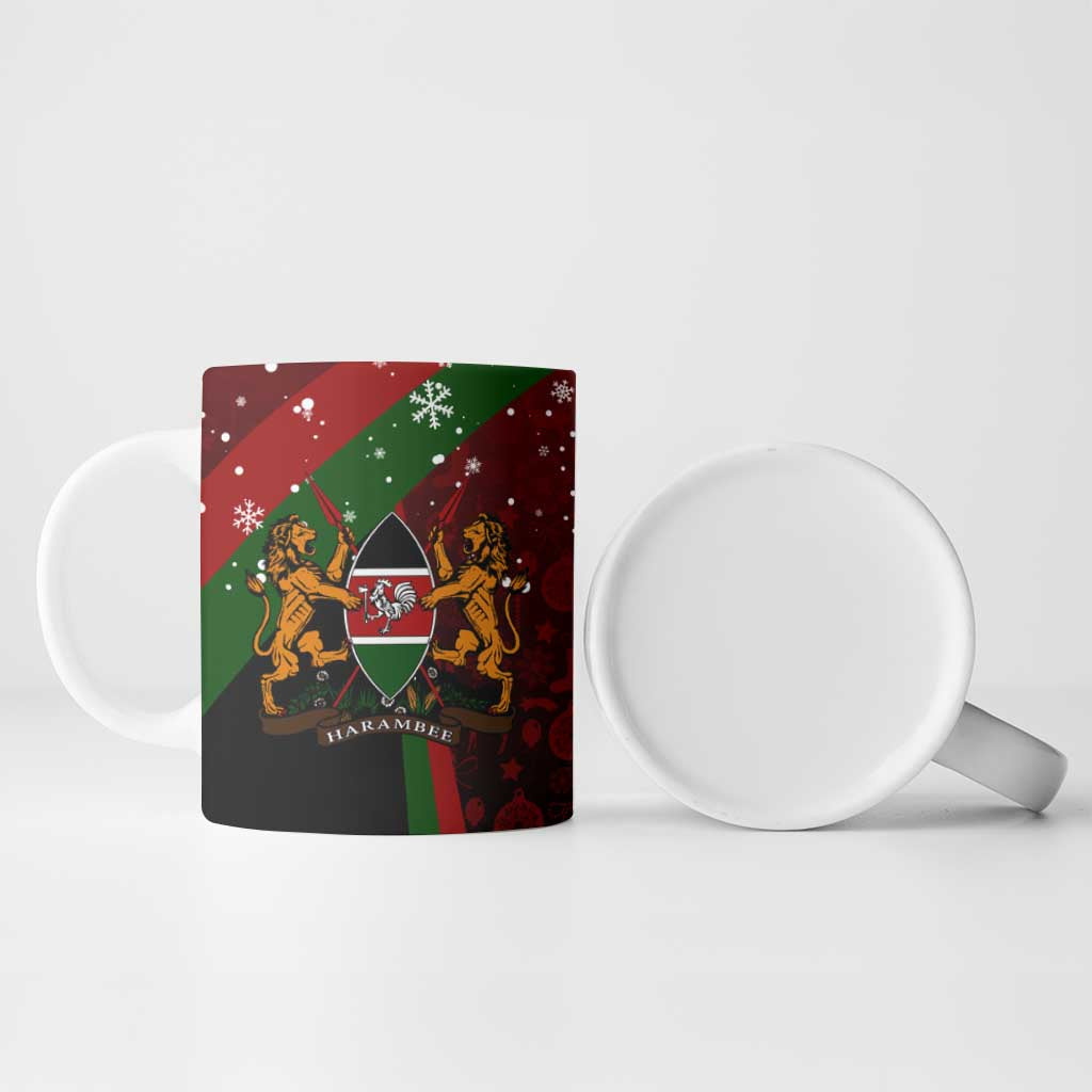 Kenya Christmas Ceramic Mug with Santa Claus Spear and Red Green Harambee Crest - Wonder Print Shop