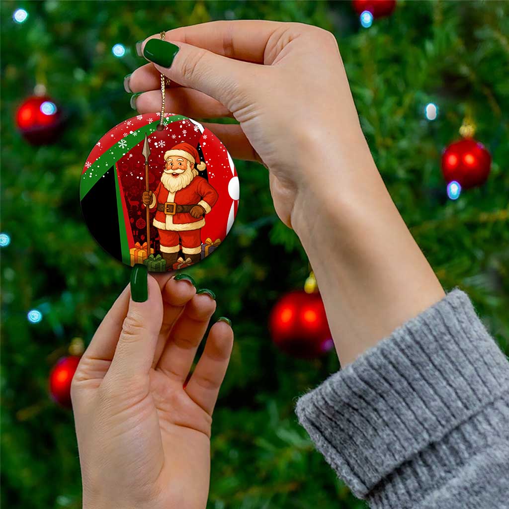 Kenya Christmas Ceramic Ornament with Santa Claus Spear and Red Green Harambee Crest - Wonder Print Shop