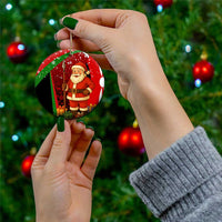 Kenya Christmas Ceramic Ornament with Santa Claus Spear and Red Green Harambee Crest - Wonder Print Shop