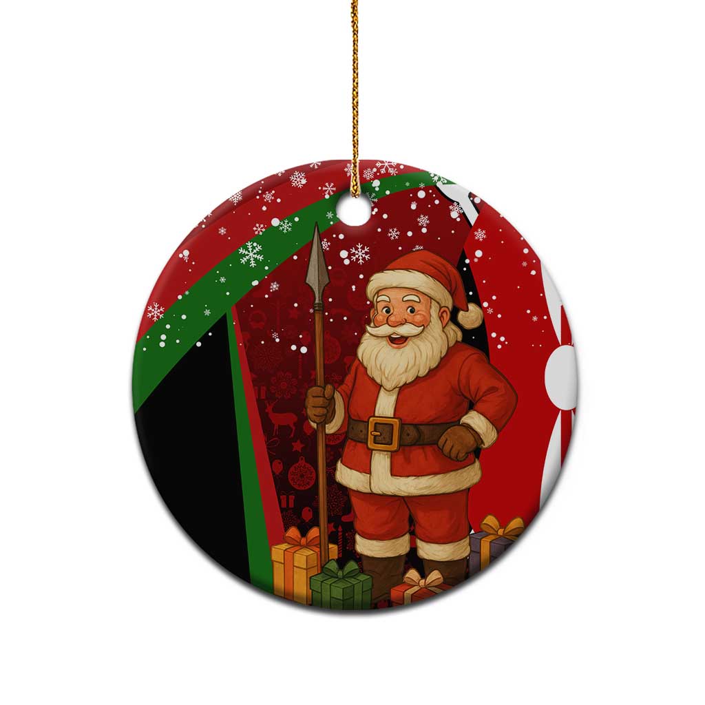 Kenya Christmas Ceramic Ornament with Santa Claus Spear and Red Green Harambee Crest - Wonder Print Shop