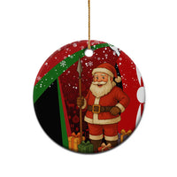Kenya Christmas Ceramic Ornament with Santa Claus Spear and Red Green Harambee Crest - Wonder Print Shop