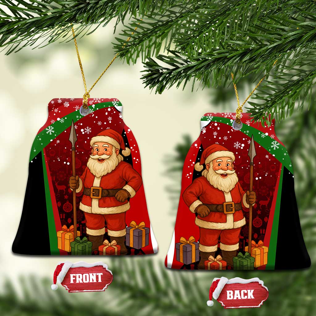 Kenya Christmas Ceramic Ornament with Santa Claus Spear and Red Green Harambee Crest - Wonder Print Shop