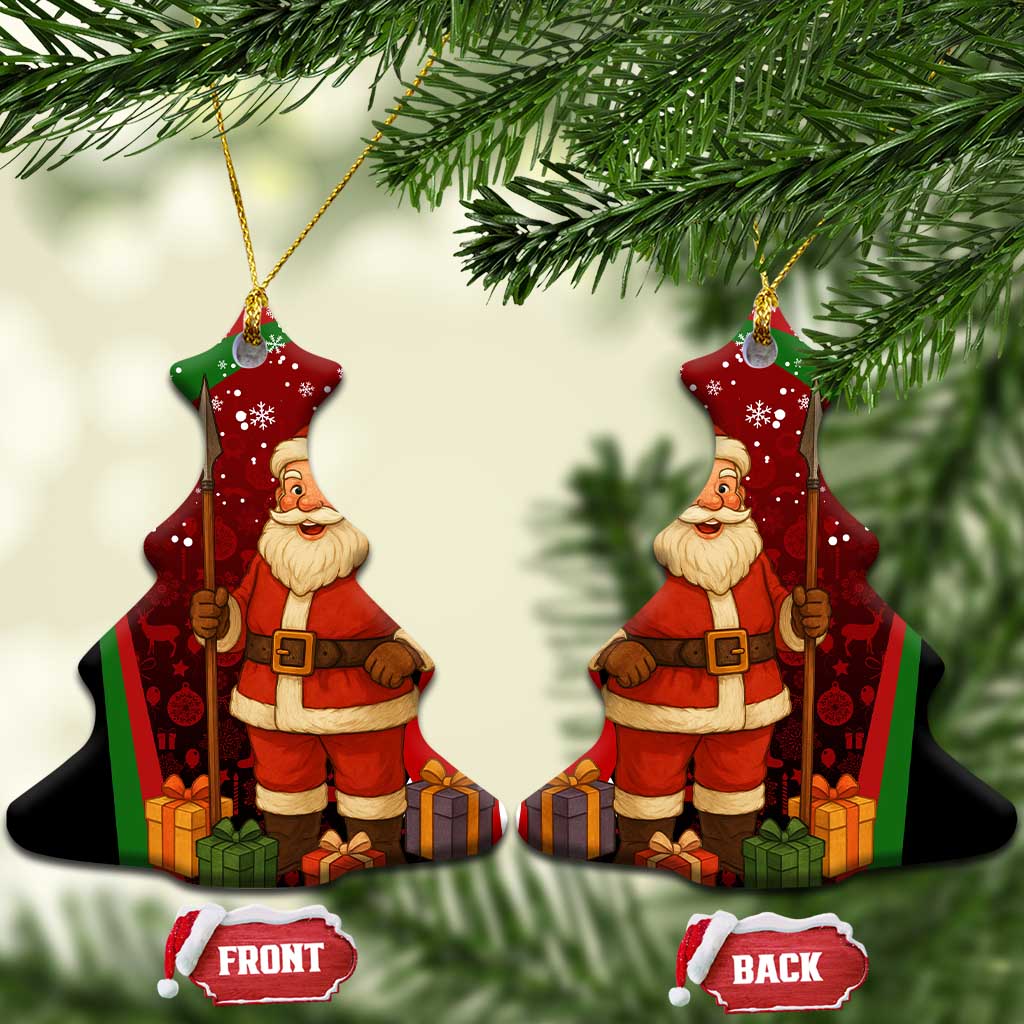 Kenya Christmas Ceramic Ornament with Santa Claus Spear and Red Green Harambee Crest - Wonder Print Shop