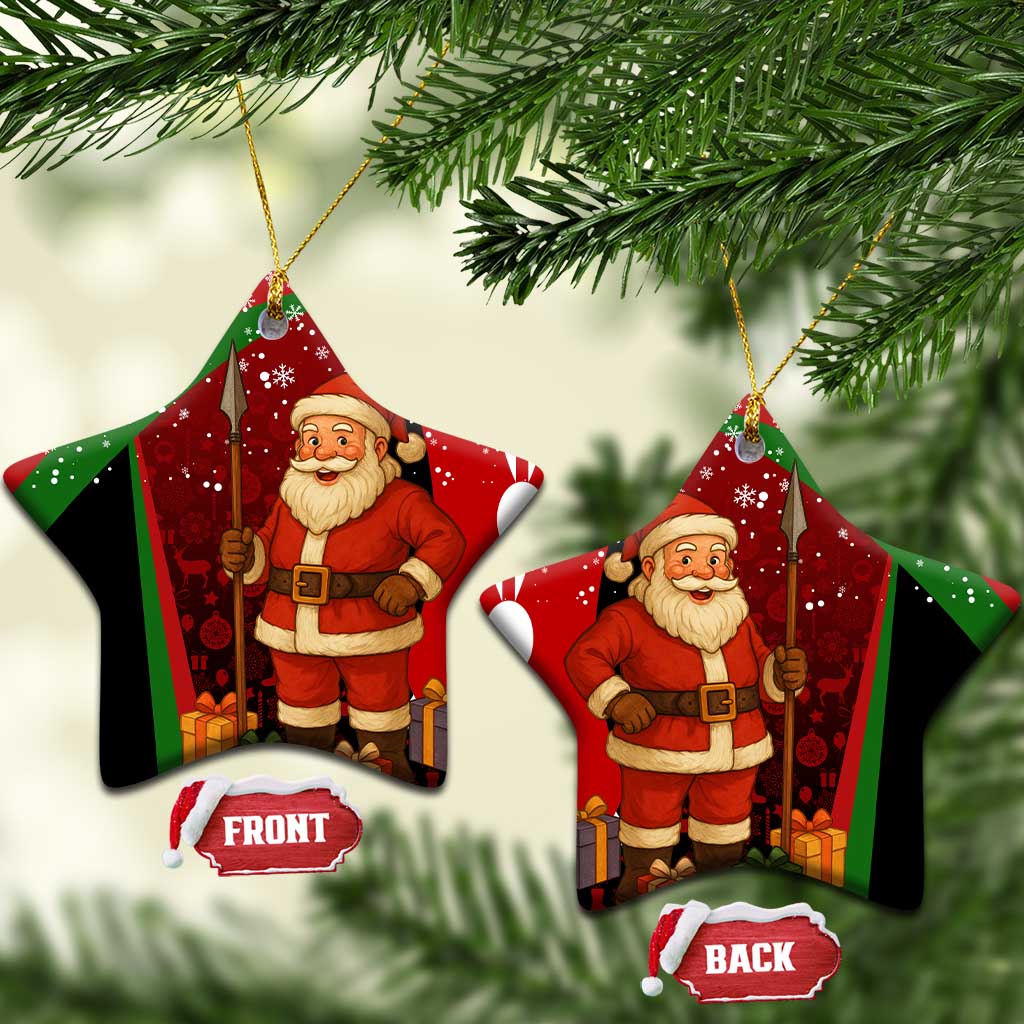 Kenya Christmas Ceramic Ornament with Santa Claus Spear and Red Green Harambee Crest - Wonder Print Shop