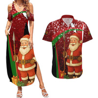 Kenya Christmas Couples Matching Summer Maxi Dress and Hawaiian Shirt with Santa Claus Spear and Red Green Harambee Crest - Wonder Print Shop