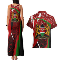 Kenya Christmas Couples Matching Tank Maxi Dress and Hawaiian Shirt with Santa Claus Spear and Red Green Harambee Crest - Wonder Print Shop