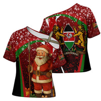 Kenya Christmas Cross Shoulder Shirt with Santa Claus Spear and Red Green Harambee Crest - Wonder Print Shop