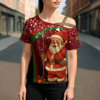 Kenya Christmas Cross Shoulder Shirt with Santa Claus Spear and Red Green Harambee Crest - Wonder Print Shop