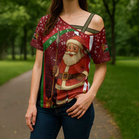 Kenya Christmas Cross Shoulder Shirt with Santa Claus Spear and Red Green Harambee Crest - Wonder Print Shop