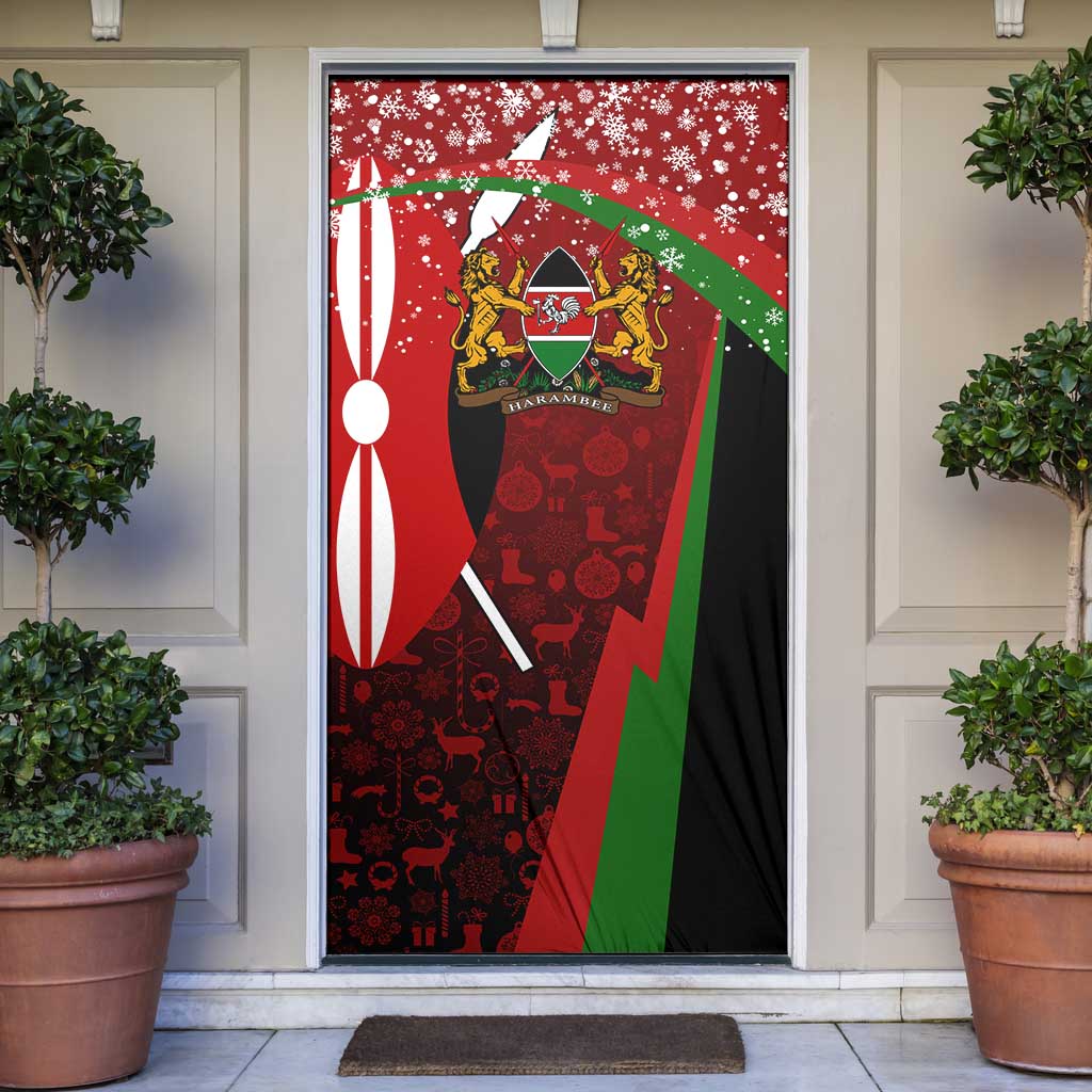 Kenya Christmas Door Cover with Santa Claus Spear and Red Green Harambee Crest - Wonder Print Shop