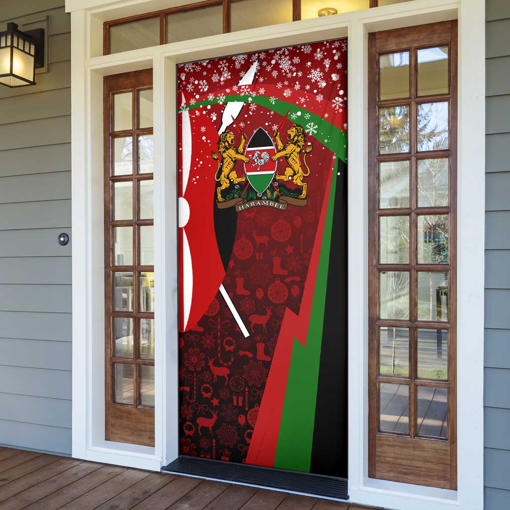 Kenya Christmas Door Cover with Santa Claus Spear and Red Green Harambee Crest - Wonder Print Shop