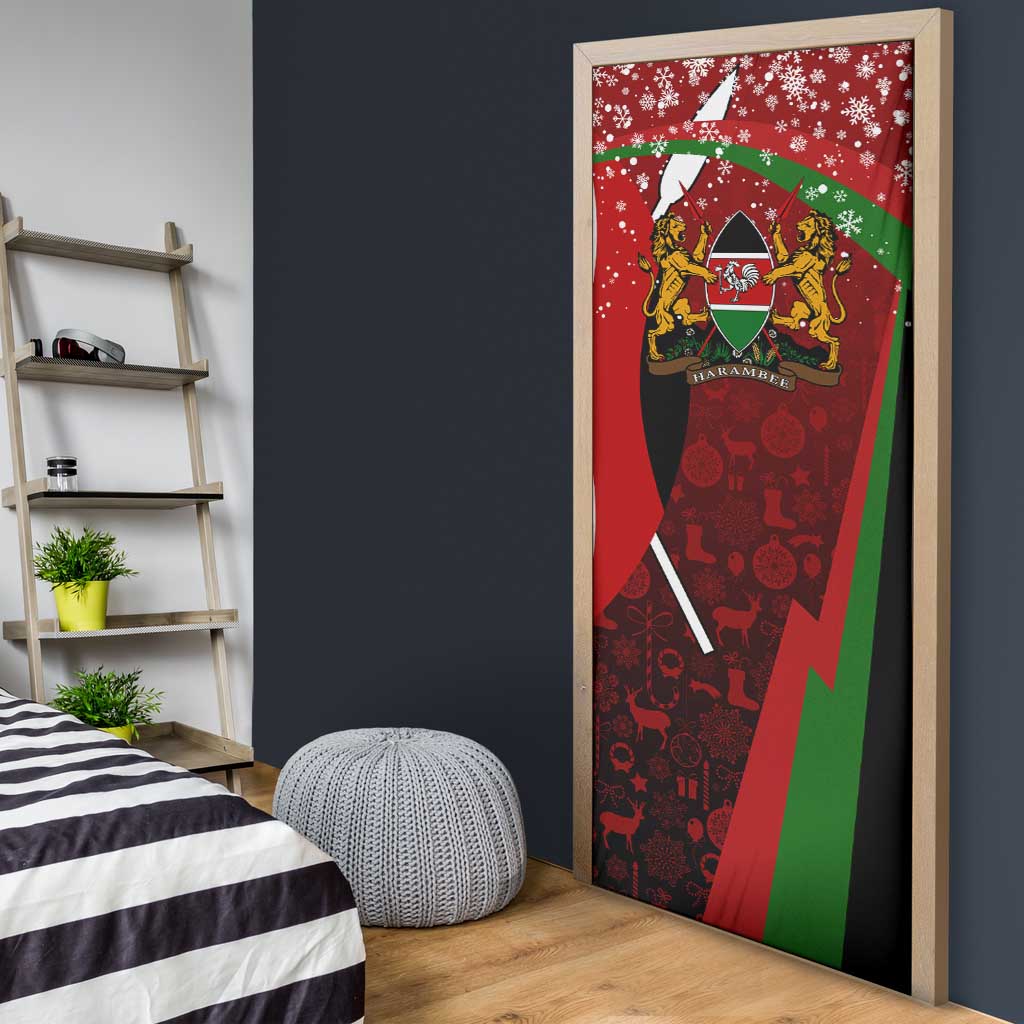 Kenya Christmas Door Cover with Santa Claus Spear and Red Green Harambee Crest - Wonder Print Shop