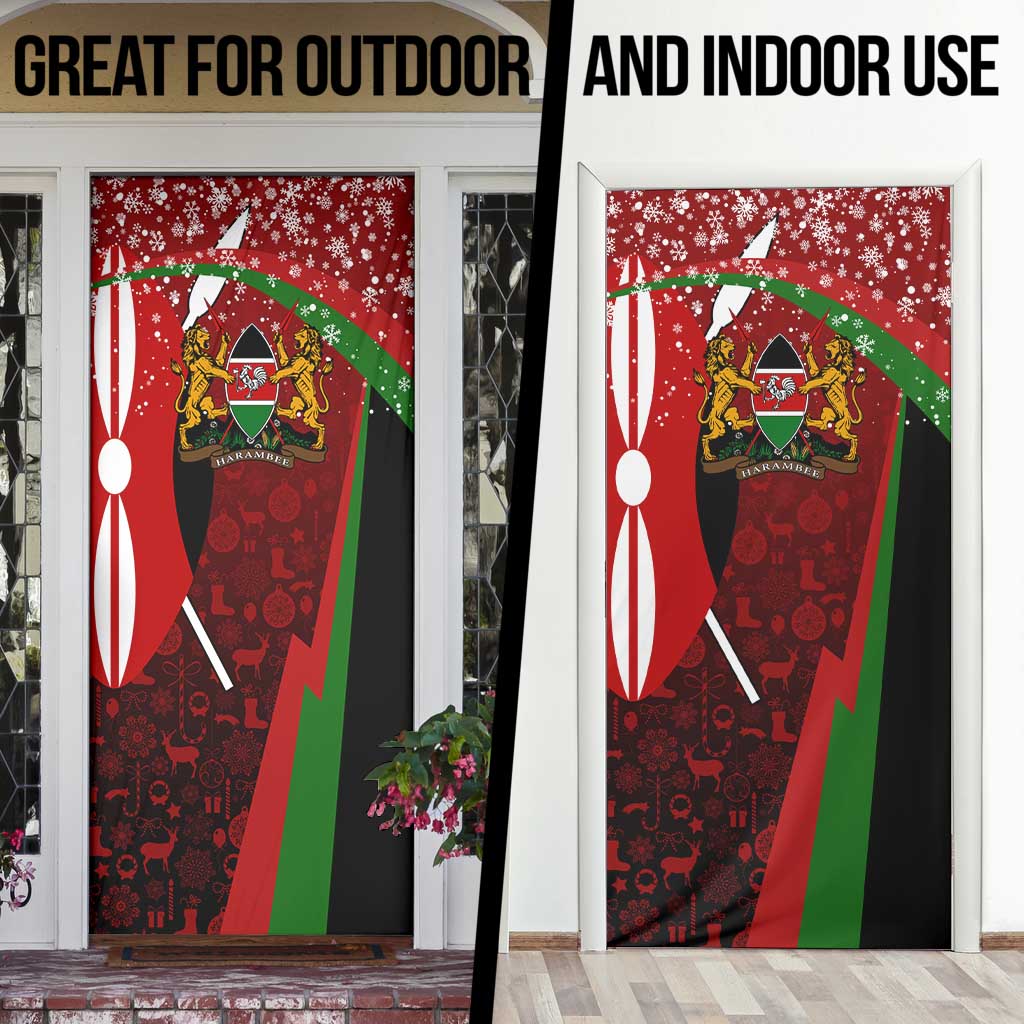 Kenya Christmas Door Cover with Santa Claus Spear and Red Green Harambee Crest - Wonder Print Shop