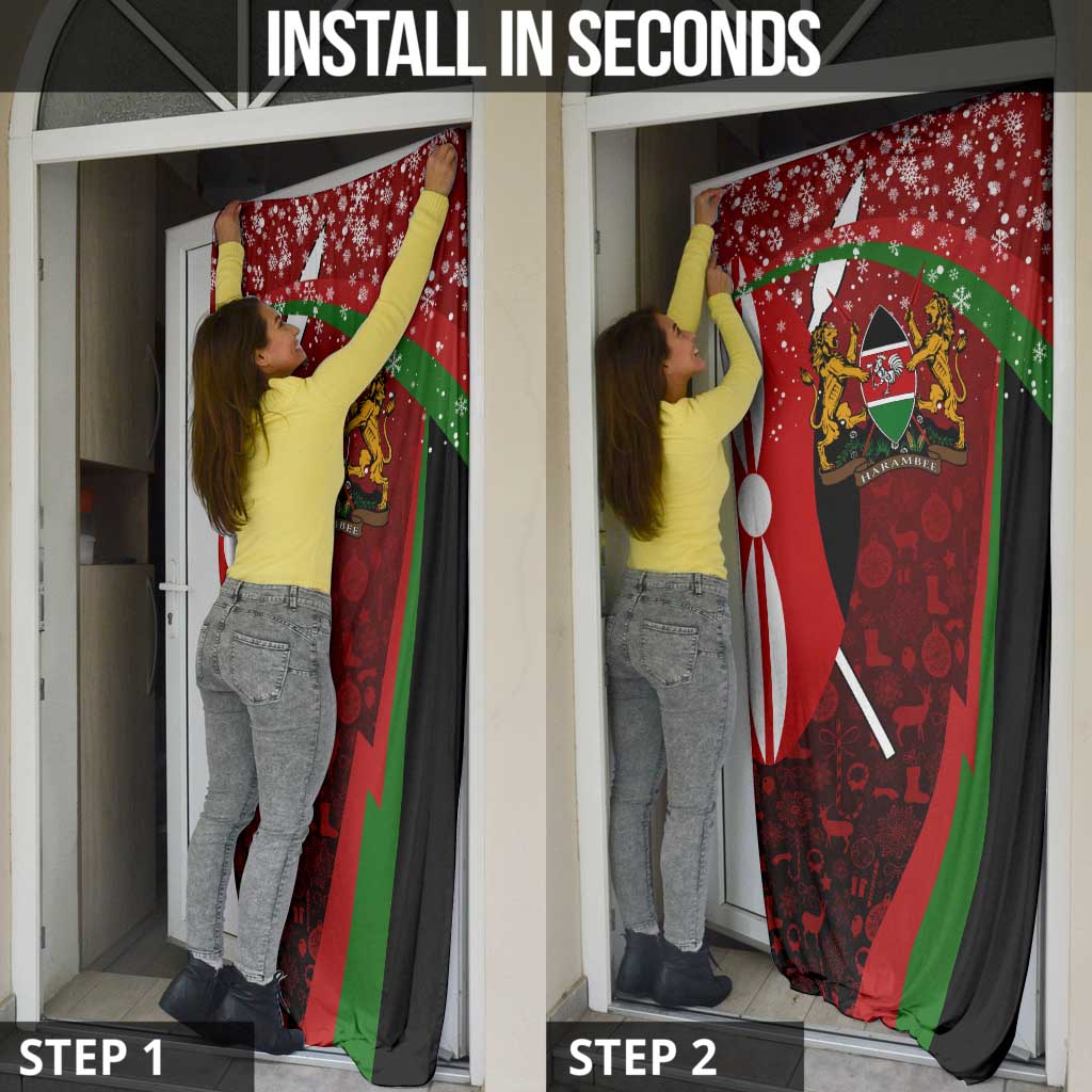 Kenya Christmas Door Cover with Santa Claus Spear and Red Green Harambee Crest - Wonder Print Shop
