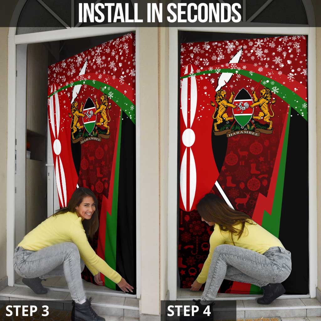 Kenya Christmas Door Cover with Santa Claus Spear and Red Green Harambee Crest - Wonder Print Shop