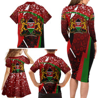 Kenya Christmas Family Matching Long Sleeve Bodycon Dress and Hawaiian Shirt with Santa Claus Spear and Red Green Harambee Crest - Wonder Print Shop