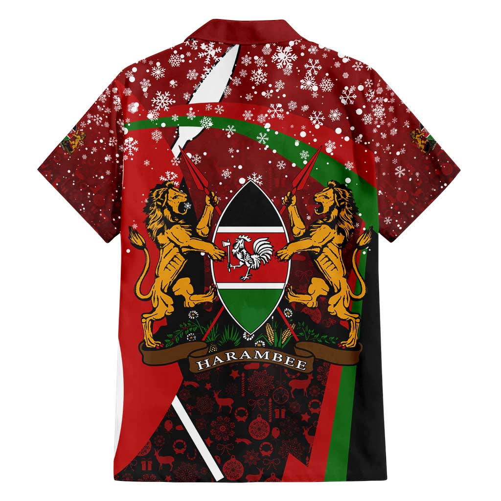 Kenya Christmas Family Matching Long Sleeve Bodycon Dress and Hawaiian Shirt with Santa Claus Spear and Red Green Harambee Crest - Wonder Print Shop