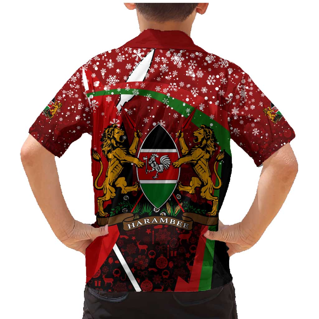 Kenya Christmas Family Matching Mermaid Dress and Hawaiian Shirt with Santa Claus Spear and Red Green Harambee Crest - Wonder Print Shop